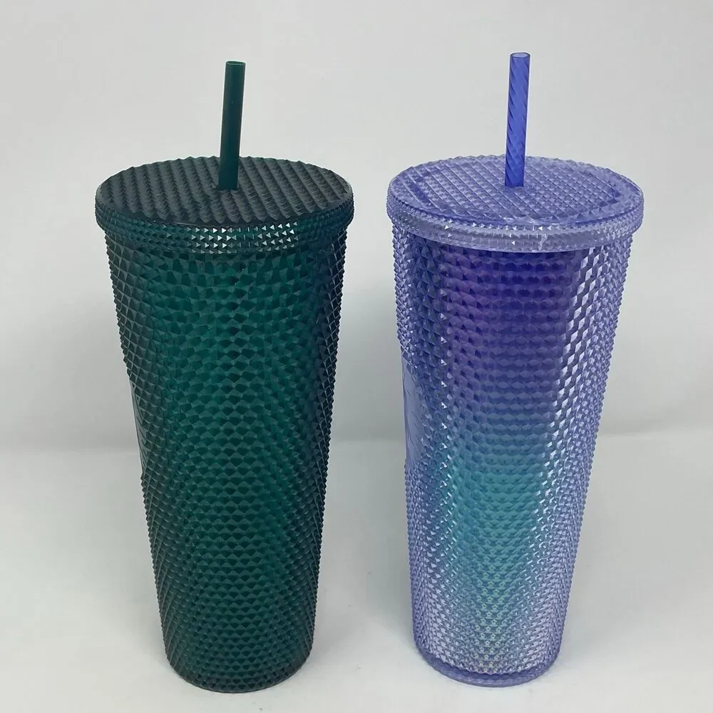 Lot of 2‎ Starbucks Studded Jeweled Tumblers - Purple Iridescent & Emerald Green